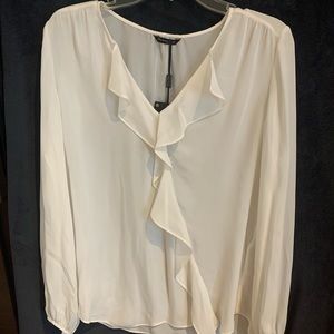 Massimo Dutti Cream Ruffled Silk Top • size 12
